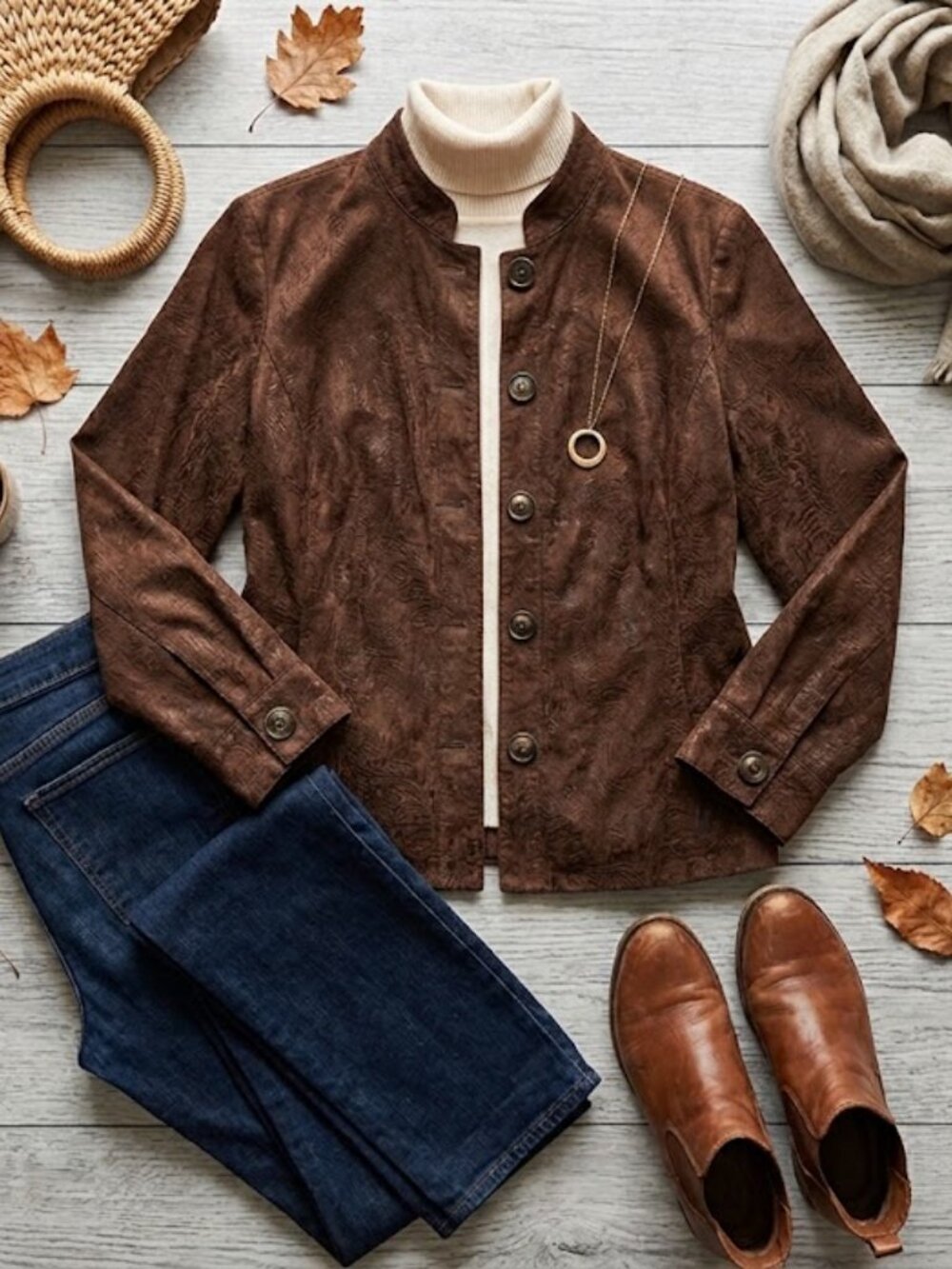 Chico’s Additions Brown Faux Suede Embossed Shirt Jacket Size (US L 12/14)